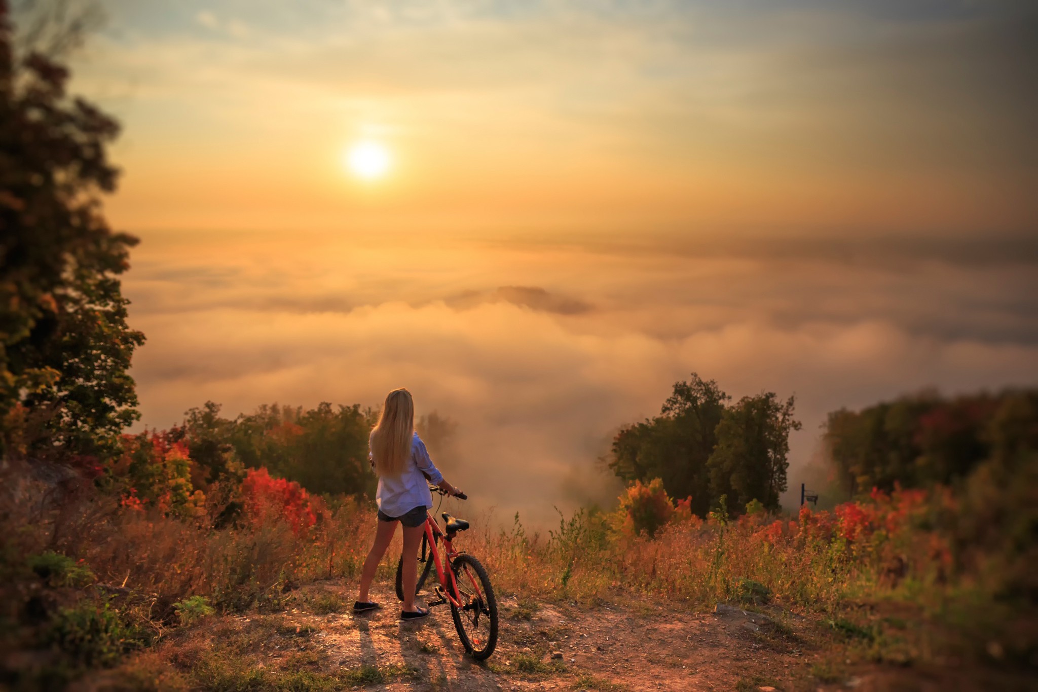 Фото бесплатно девушка, велосипед, гора