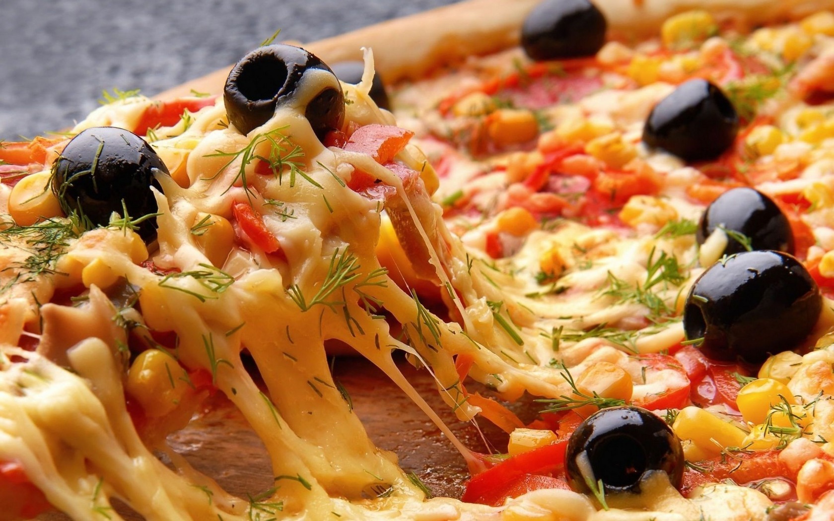 Wallpapers pizza cheese olives on the desktop