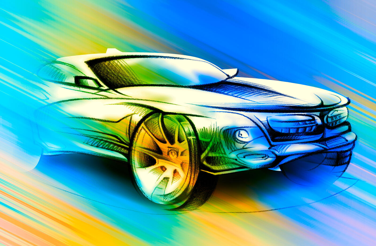 Wallpapers car drawing multicolored on the desktop