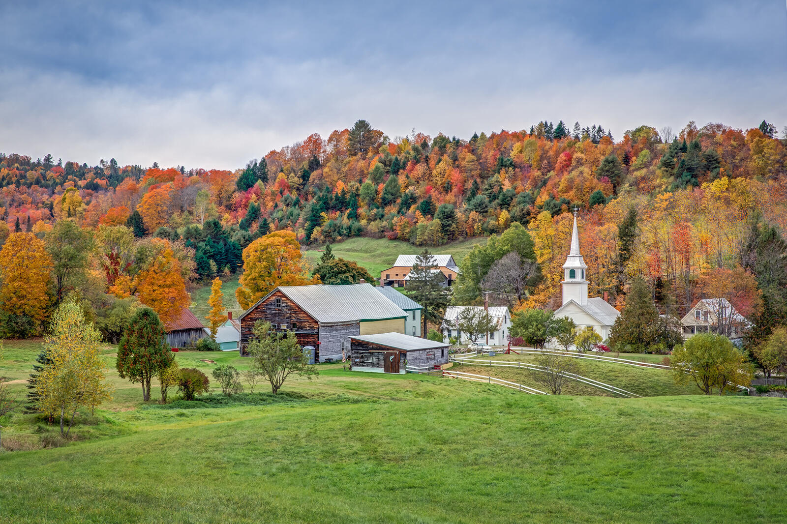 Wallpapers New England Vermont fields houses on the desktop
