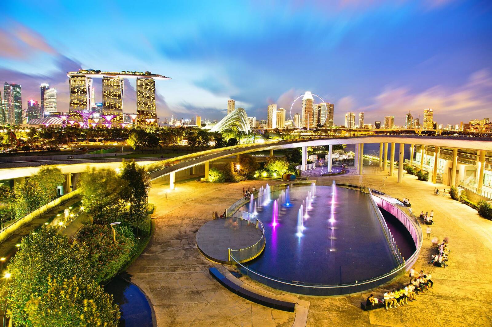 Обои Сингапур бассейн вечер на рабочий стол
