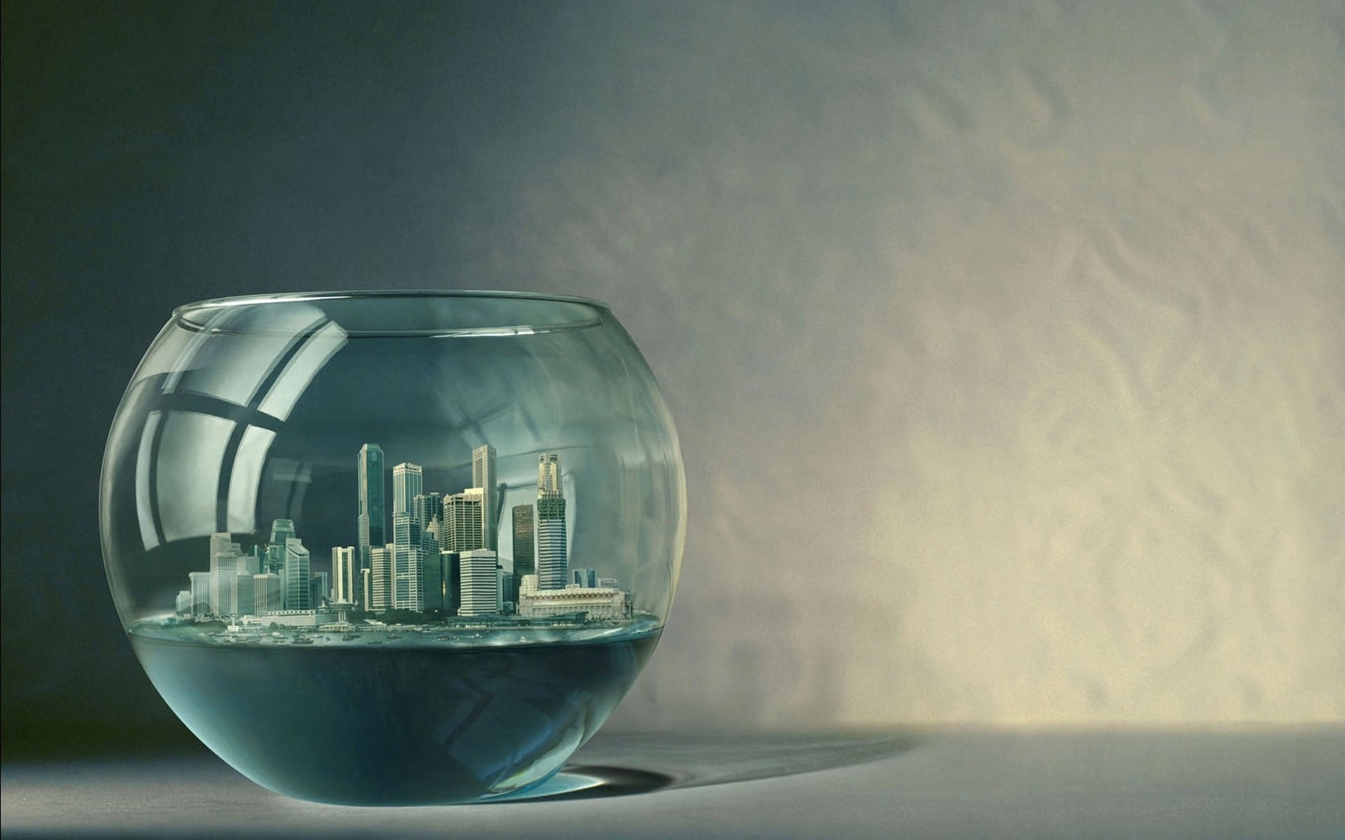 Wallpapers city in a glass bowl table rendering on the desktop