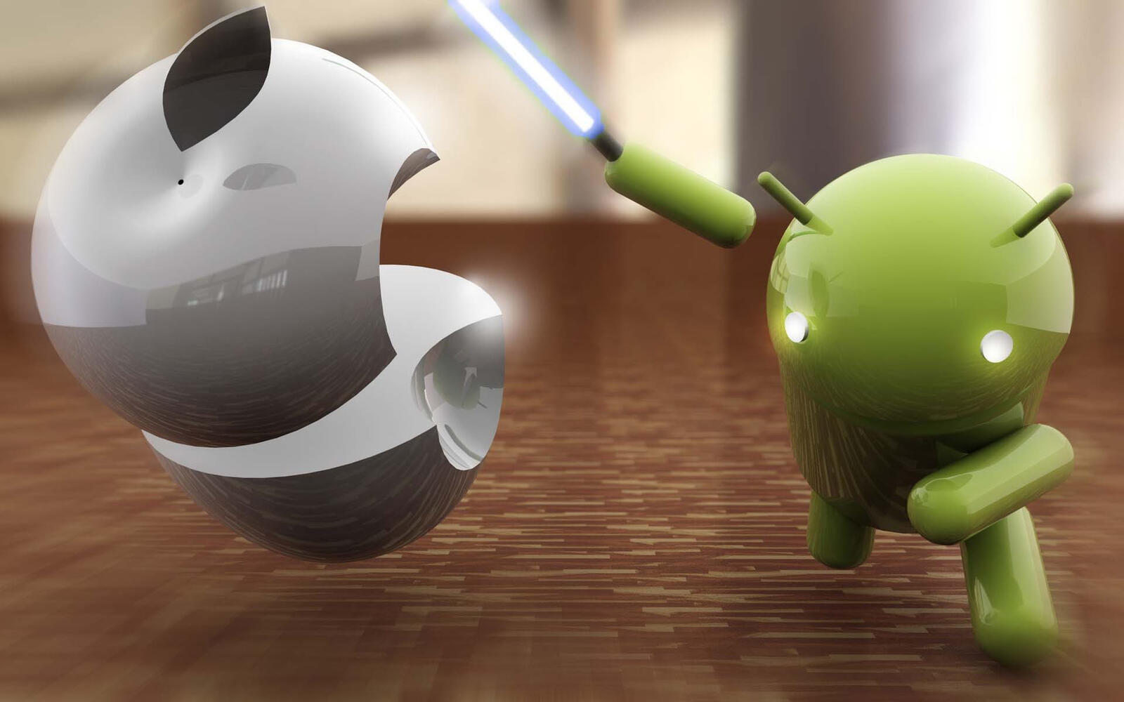 Wallpapers battle Android vs Apple logos on the desktop
