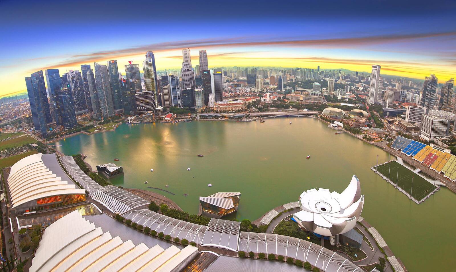 Обои Сингапур вид сверху фото с высоты на рабочий стол