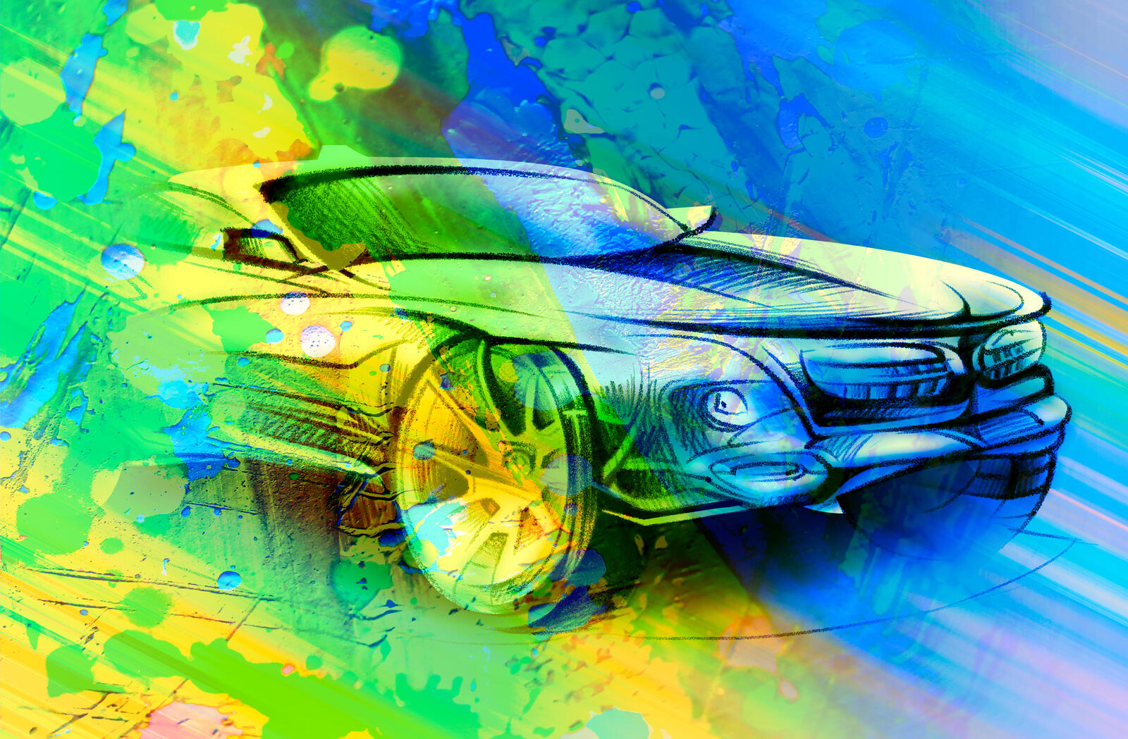 Wallpapers car blue-yellow color on the desktop