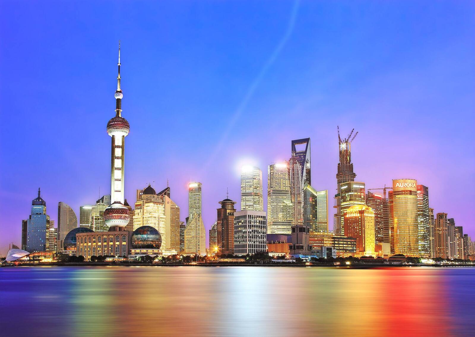 Обои шанхай Китай вечерний город на рабочий стол