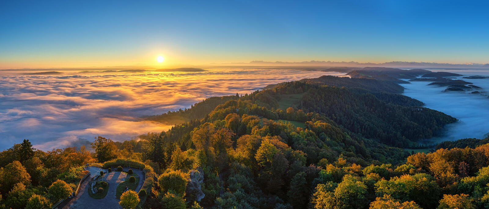 Wallpapers Zurich The sea of fog Sunrise on the desktop