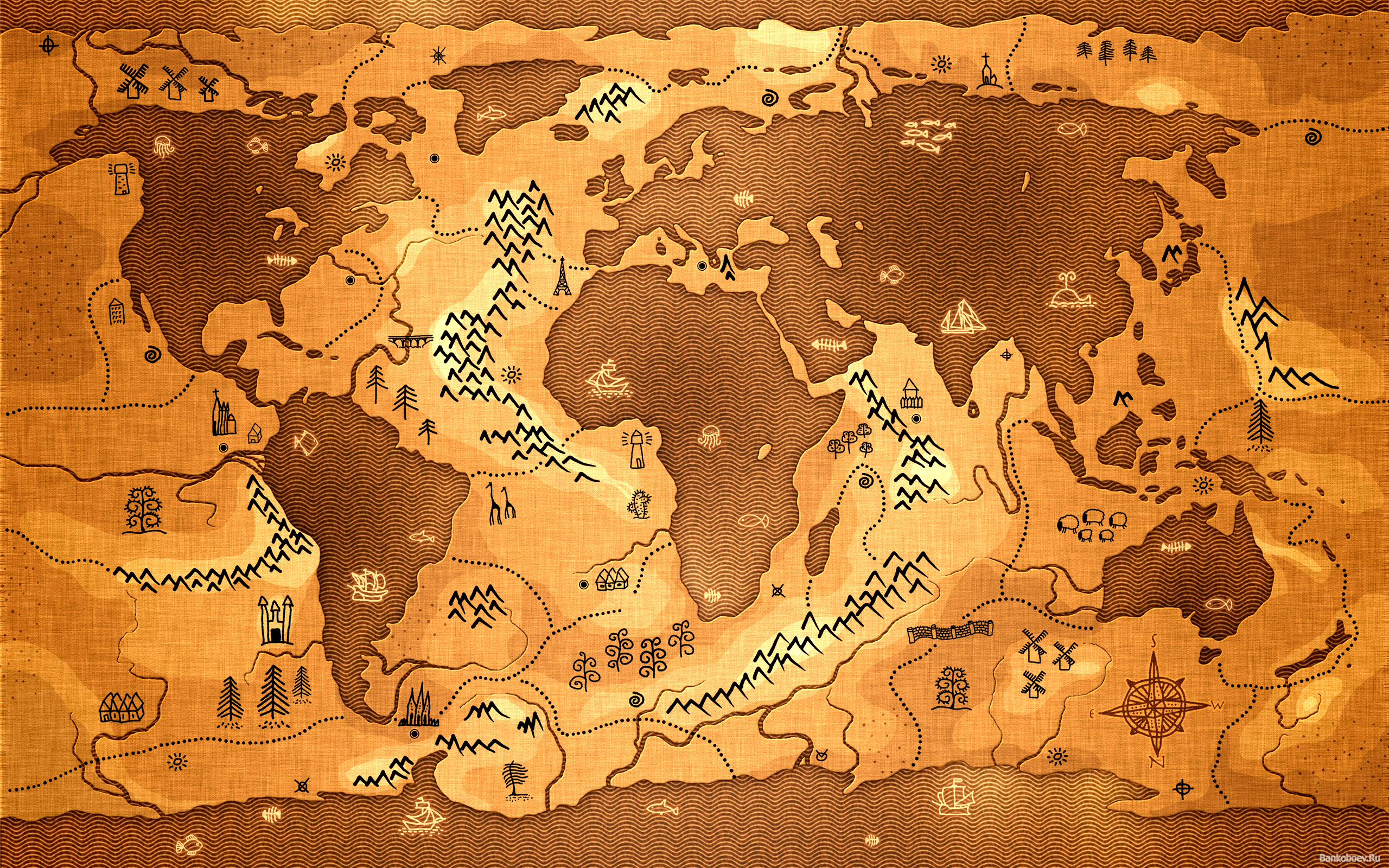 Wallpapers ancient world map continents papyrus on the desktop