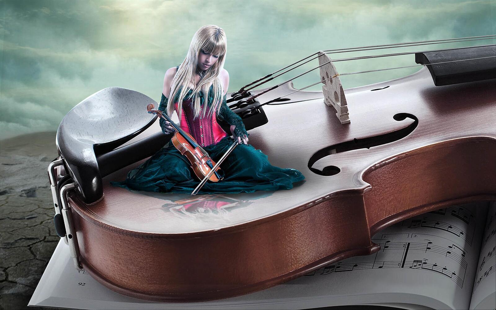 桌面上的壁纸长笛 小提琴手女孩 艺术