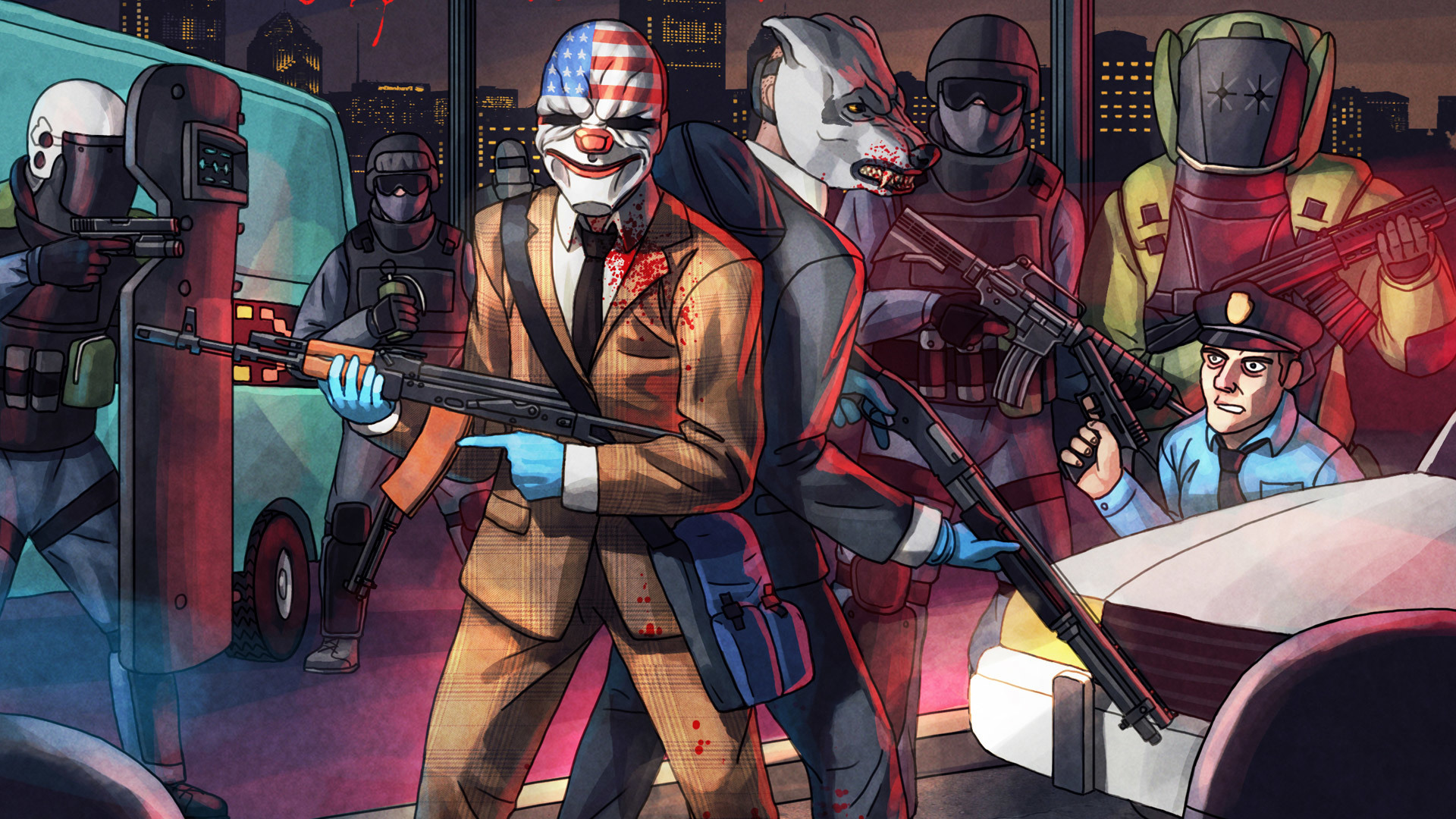 Wallpapers Payday 2 robbery gunfight on the desktop