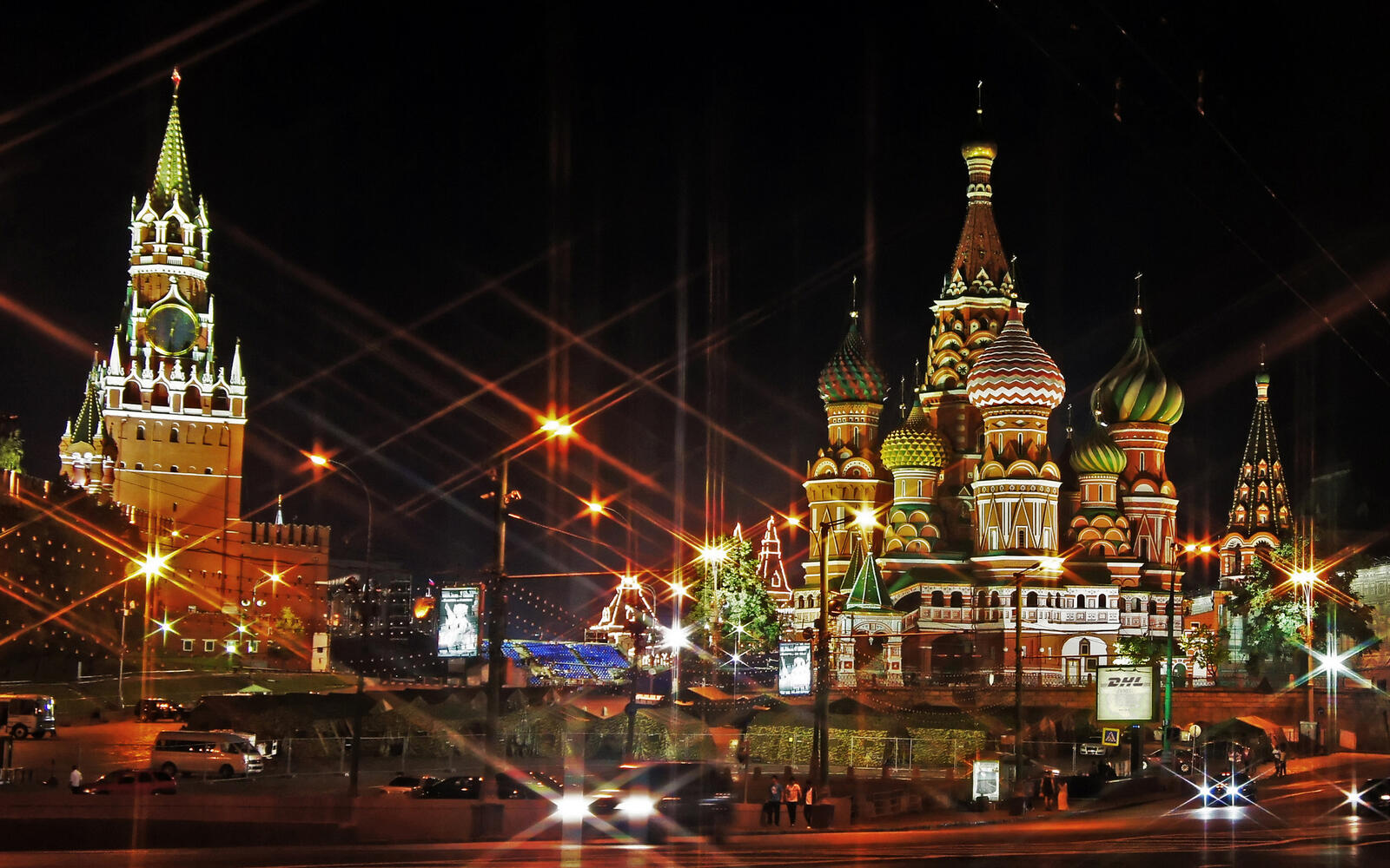 Обои ночь Москва спасская башня на рабочий стол