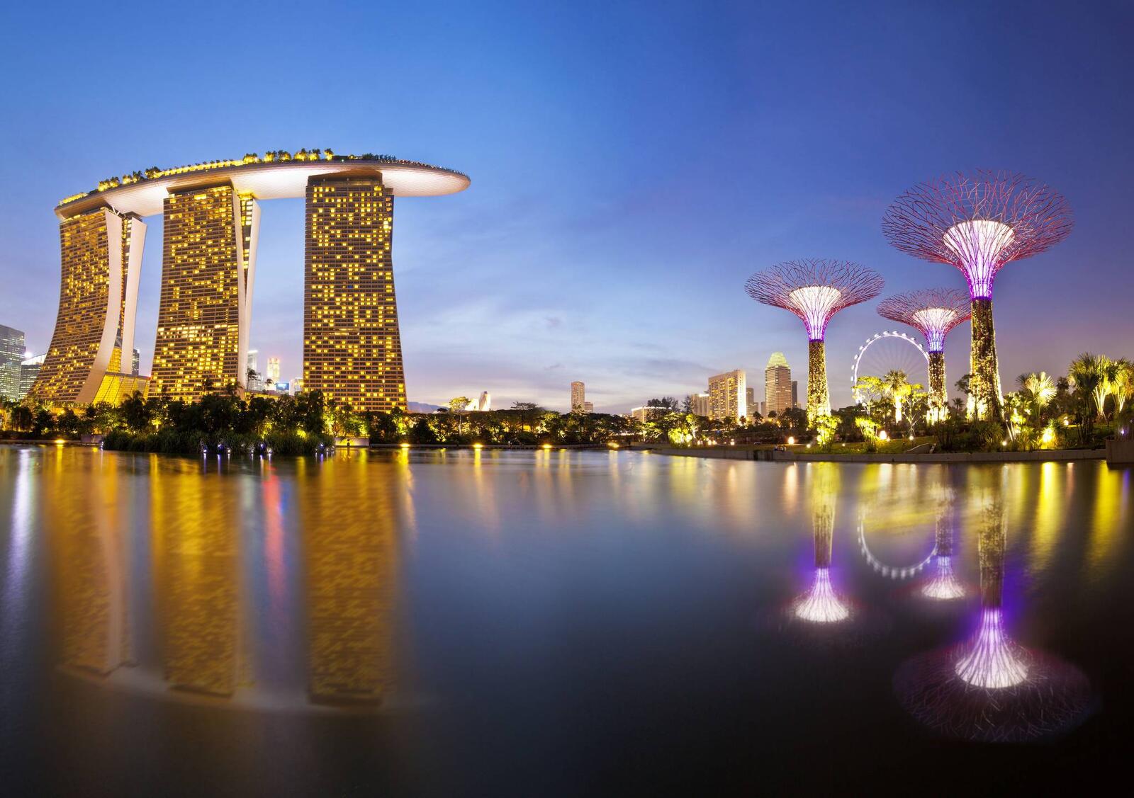 桌面上的壁纸城市夕阳 新加坡 晚上