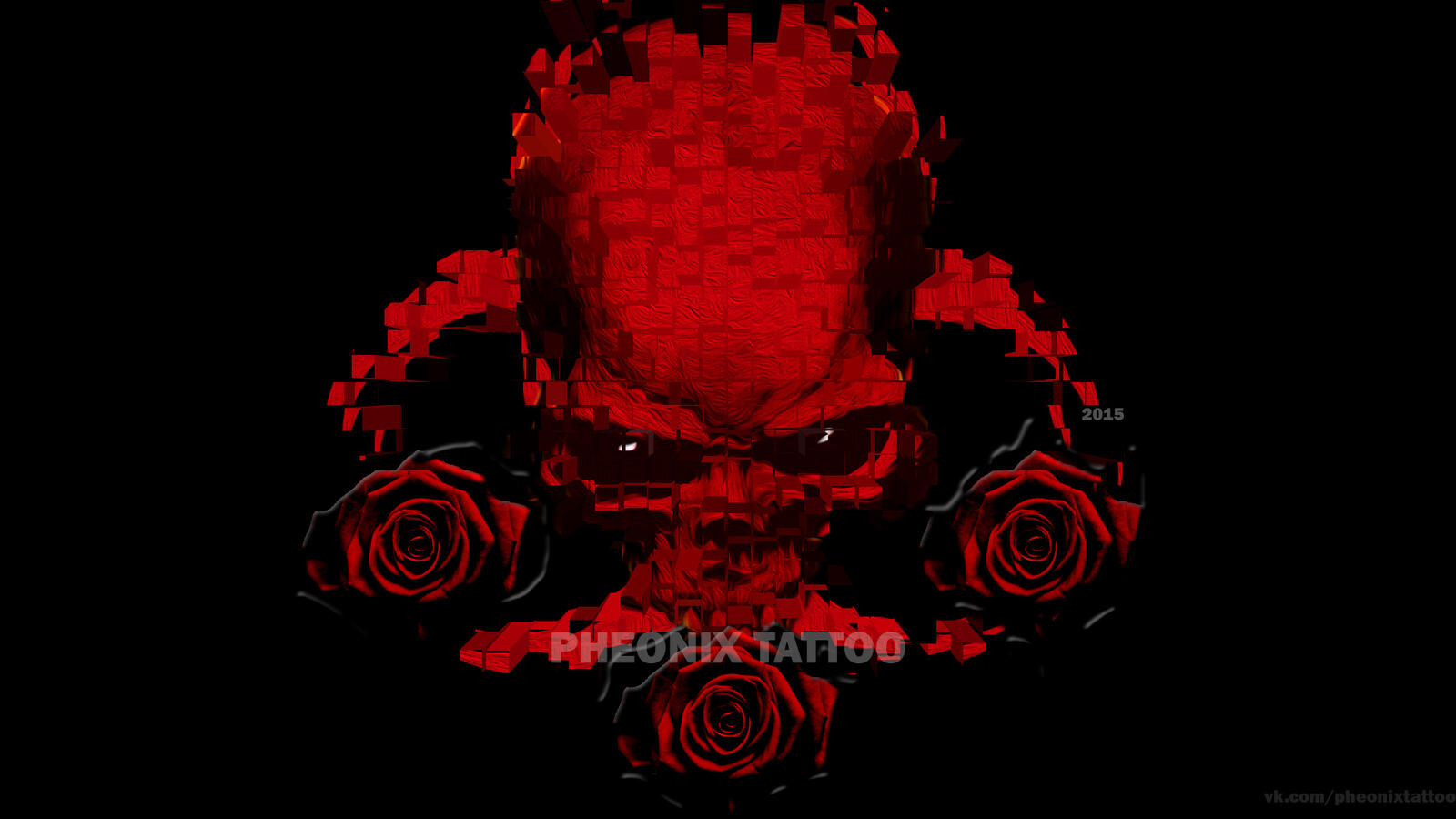 Обои череп красный розы на рабочий стол