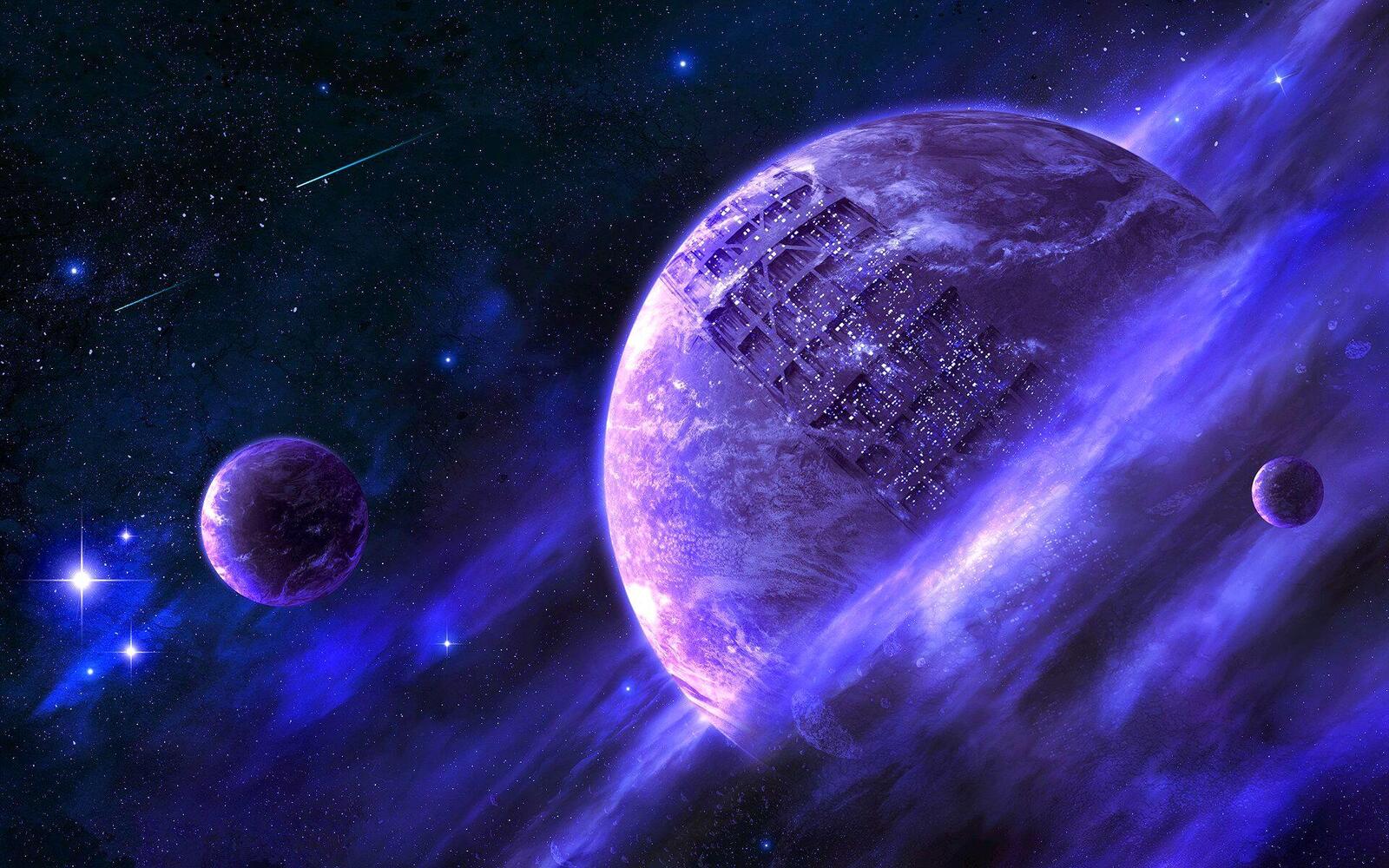 Обои космос метеориты фиолетовый на рабочий стол
