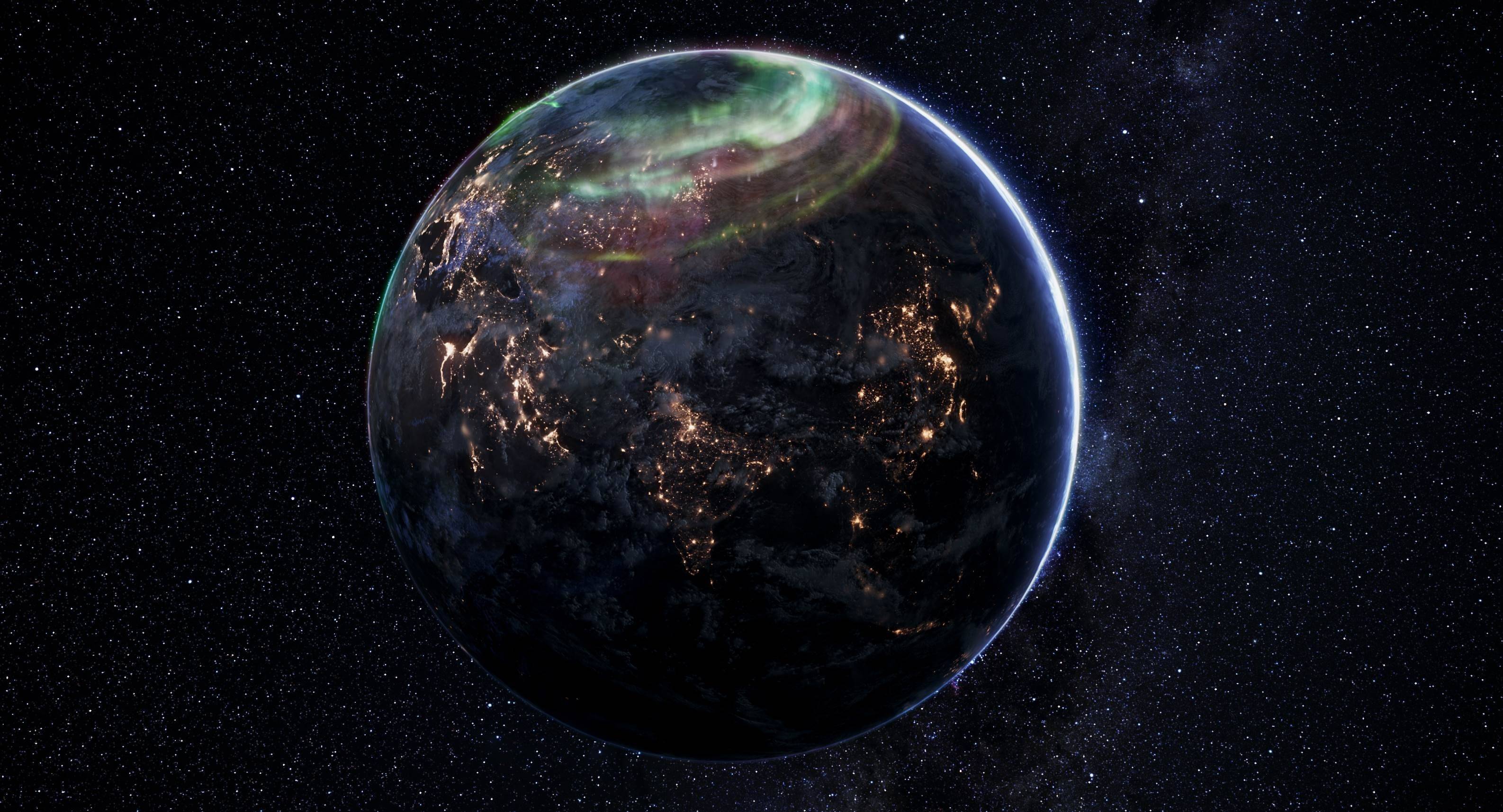 Обои планета Земля северное сияние вид из космоса на рабочий стол