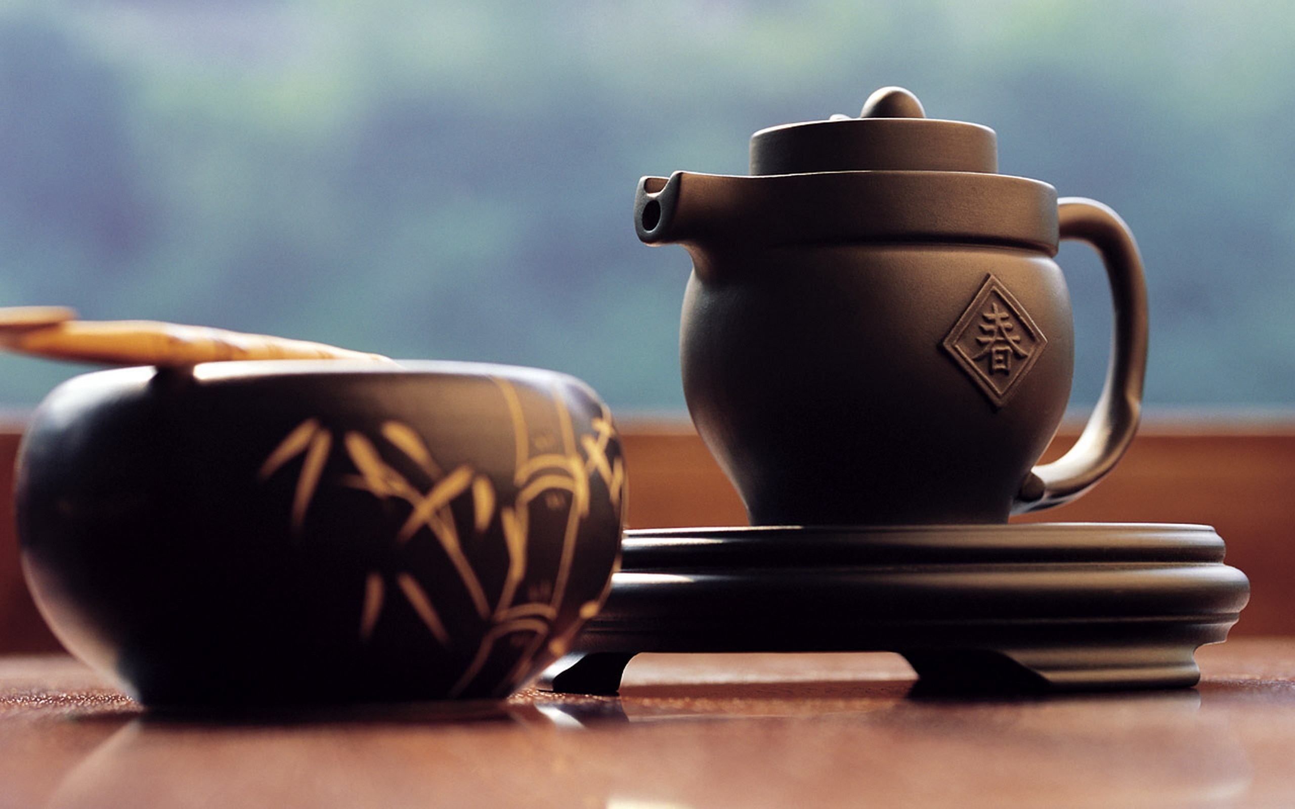 桌面上的壁纸日本茶 釜 杯