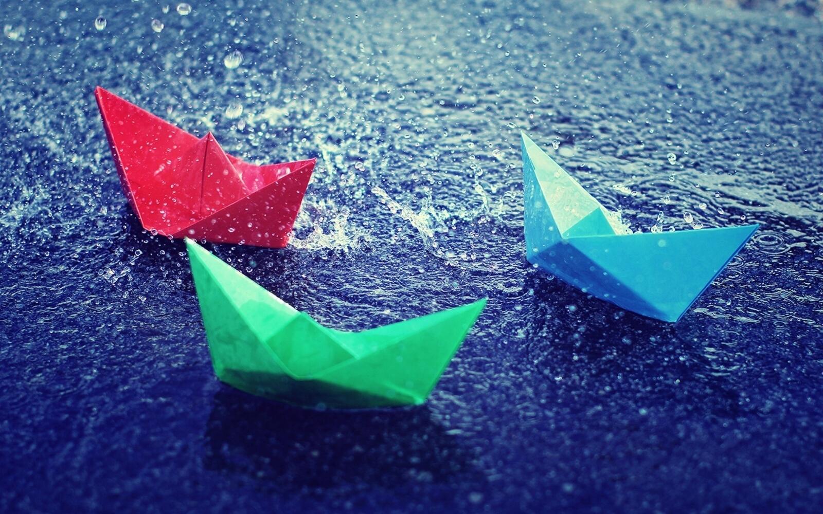 Wallpapers paper boats colored rain on the desktop
