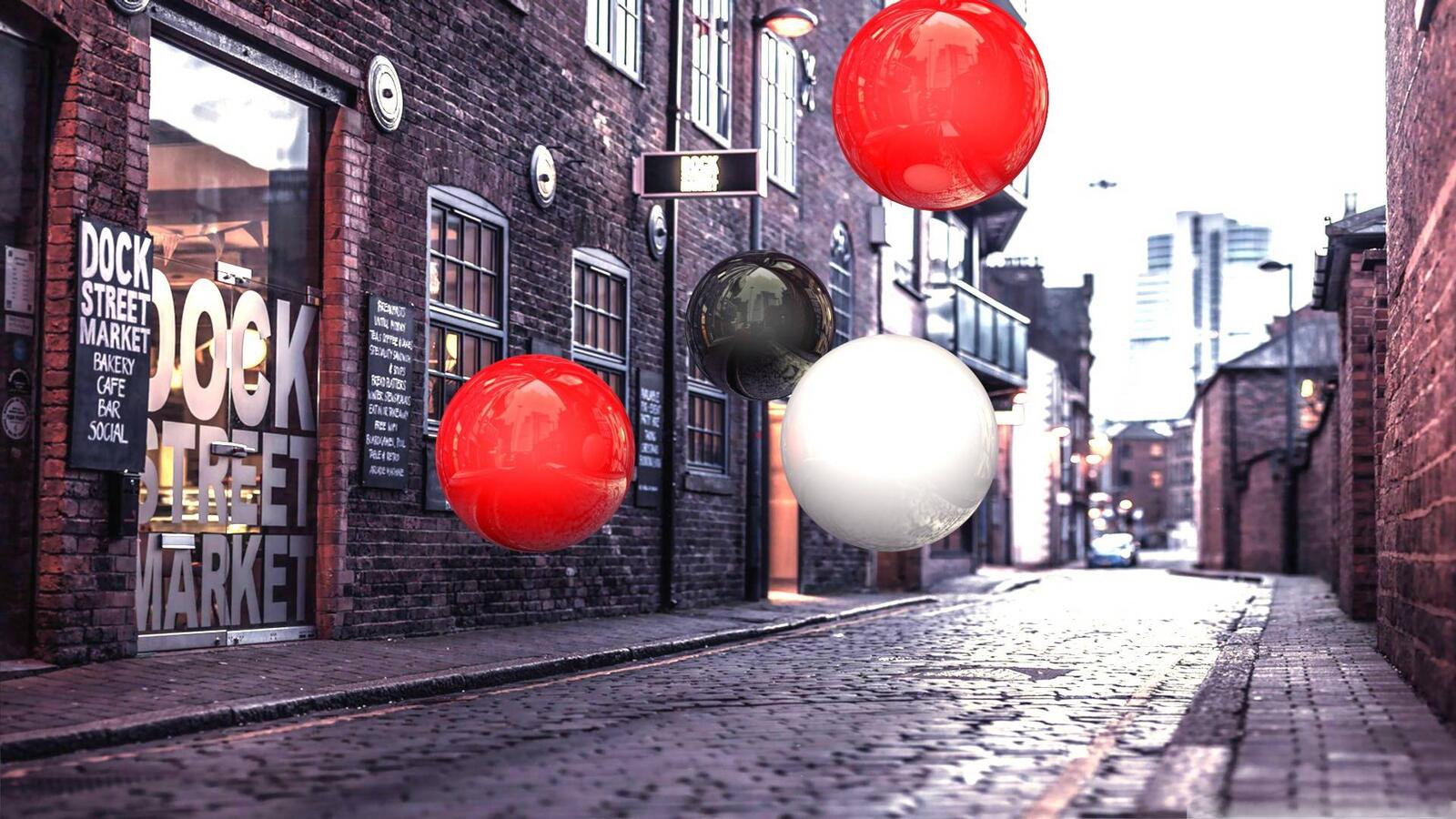 桌面上的壁纸街道 在家 气球