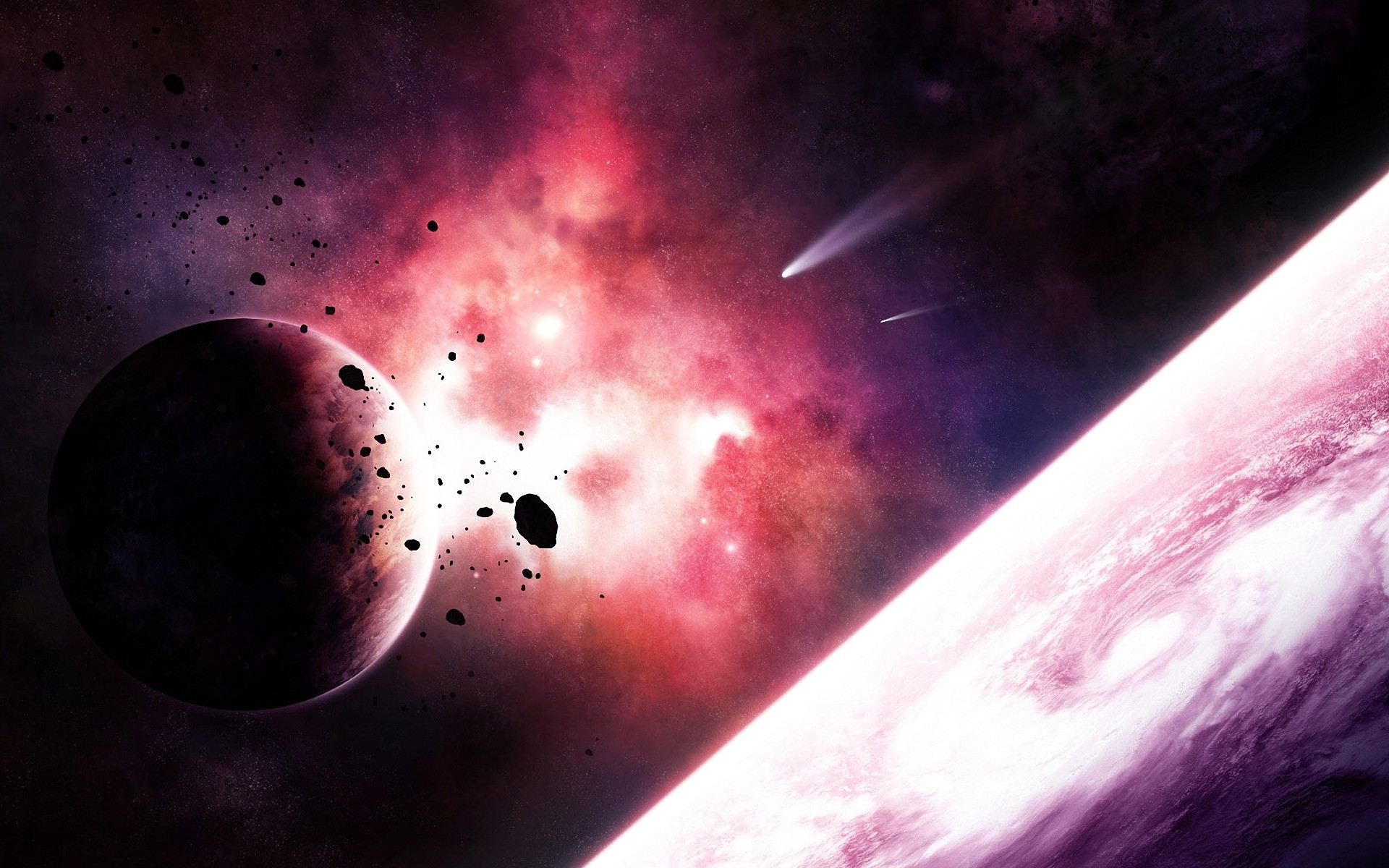 Фото бесплатно Астероиды возле планеты, астероиды, кометы