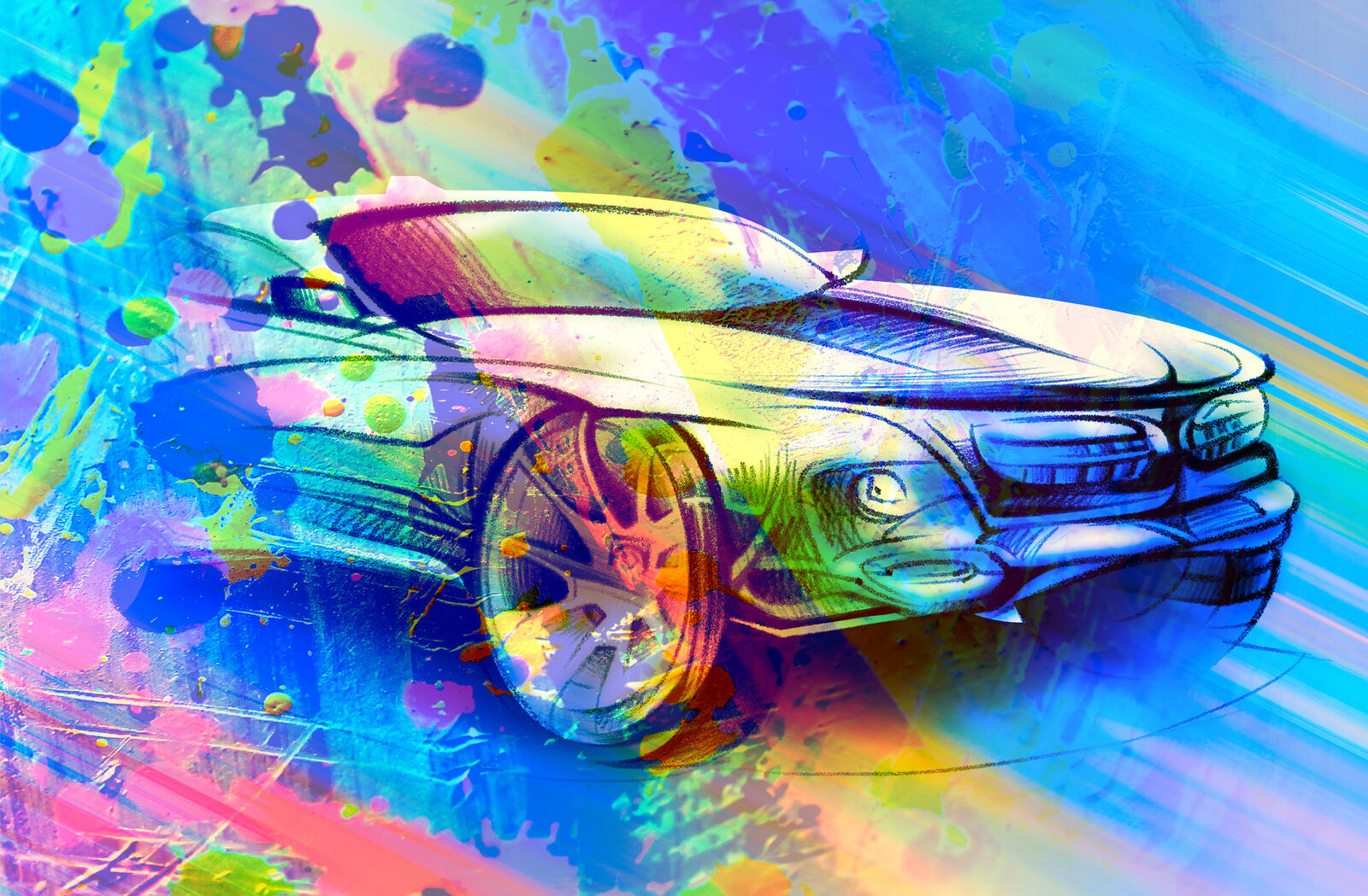 Wallpapers car blue drawing on the desktop