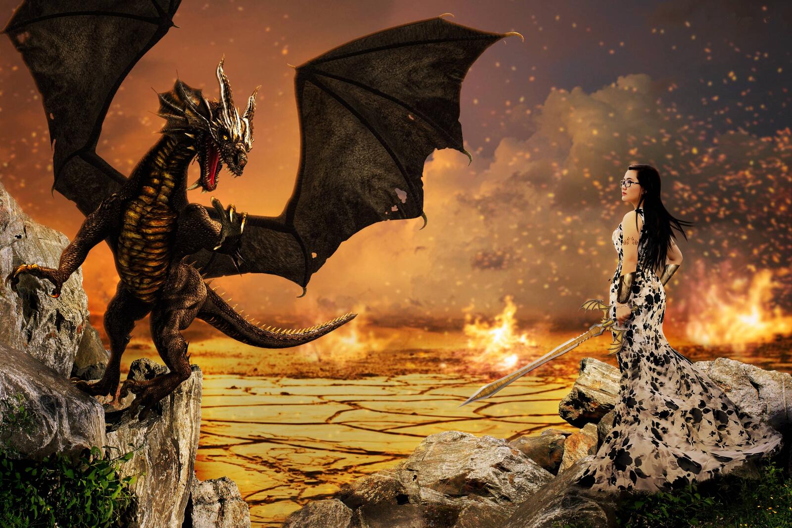 Wallpapers girl dragon surrealism on the desktop