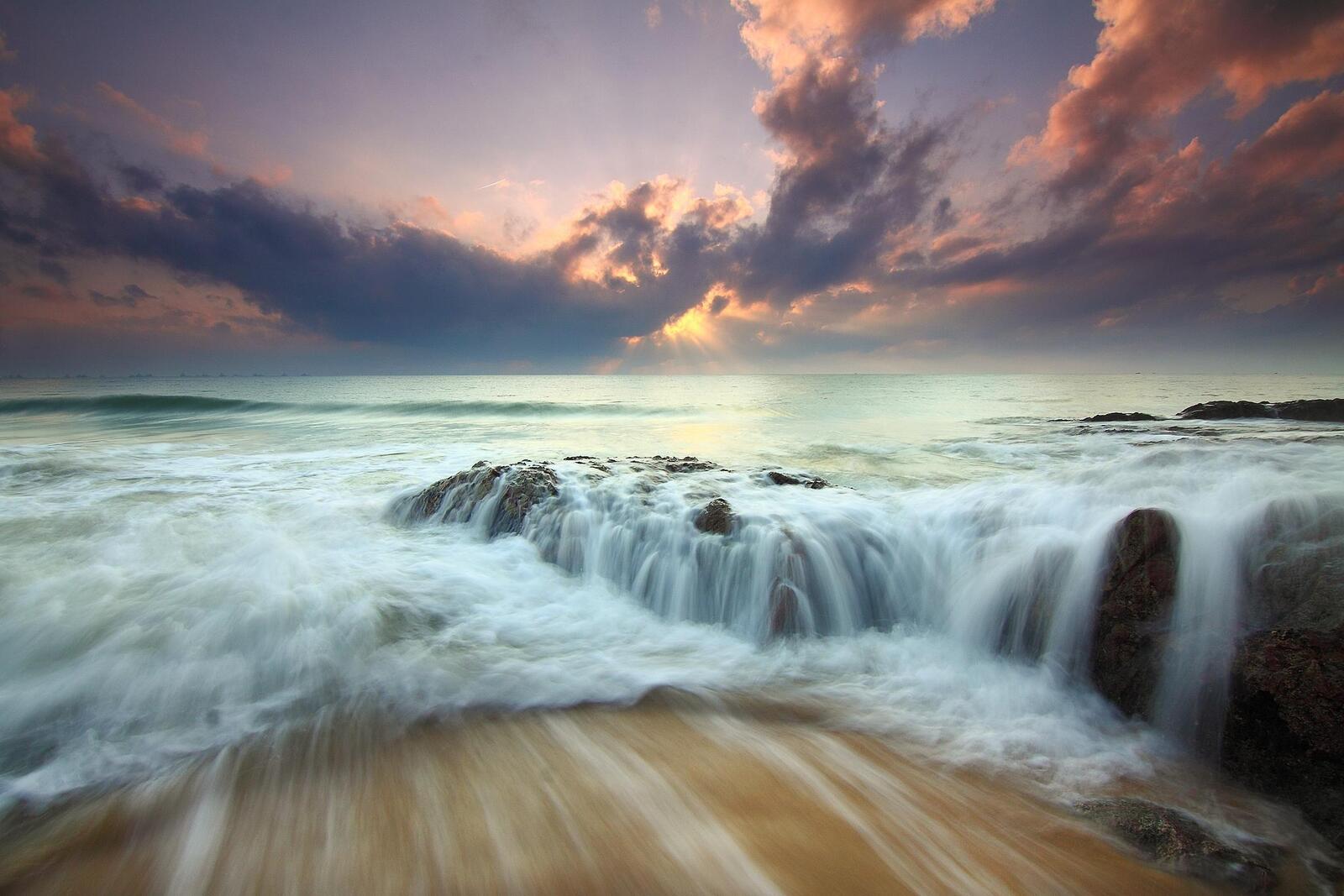 Wallpapers sunset waterfall landscapes on the desktop