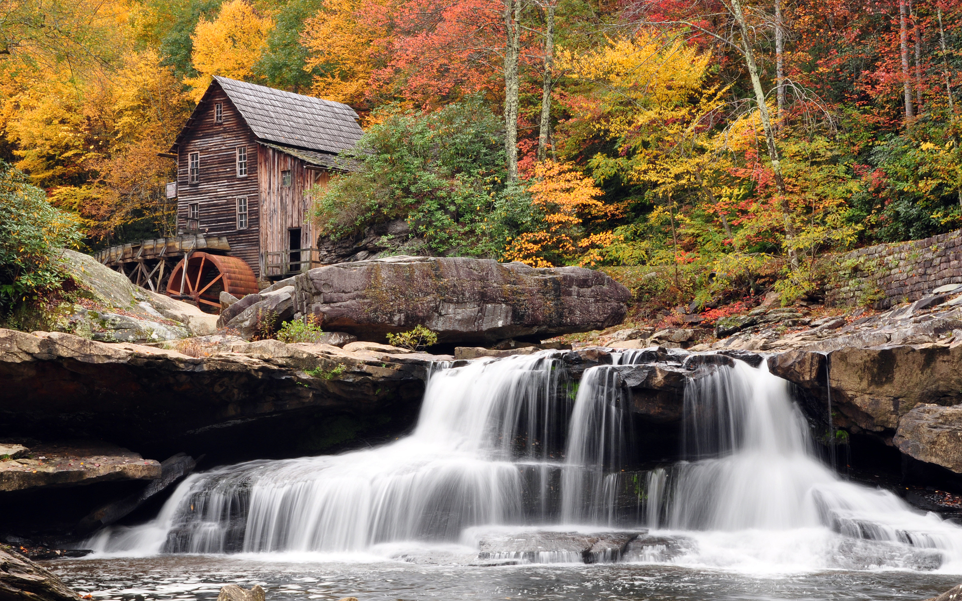 Wallpapers autumn trees water mill on the desktop