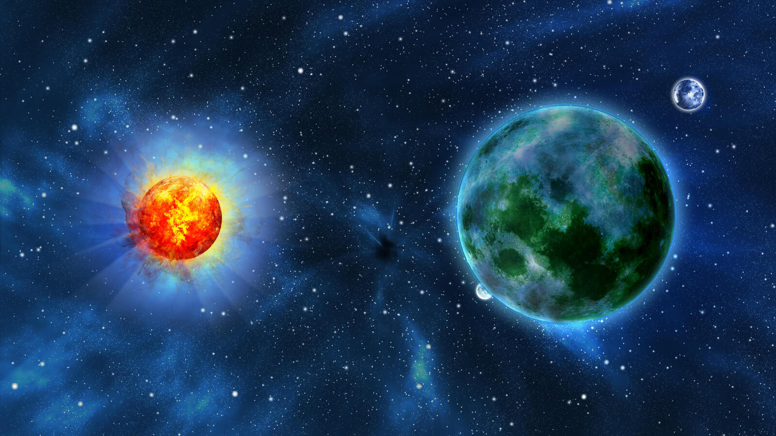 Обои космос две планеты солнце на рабочий стол