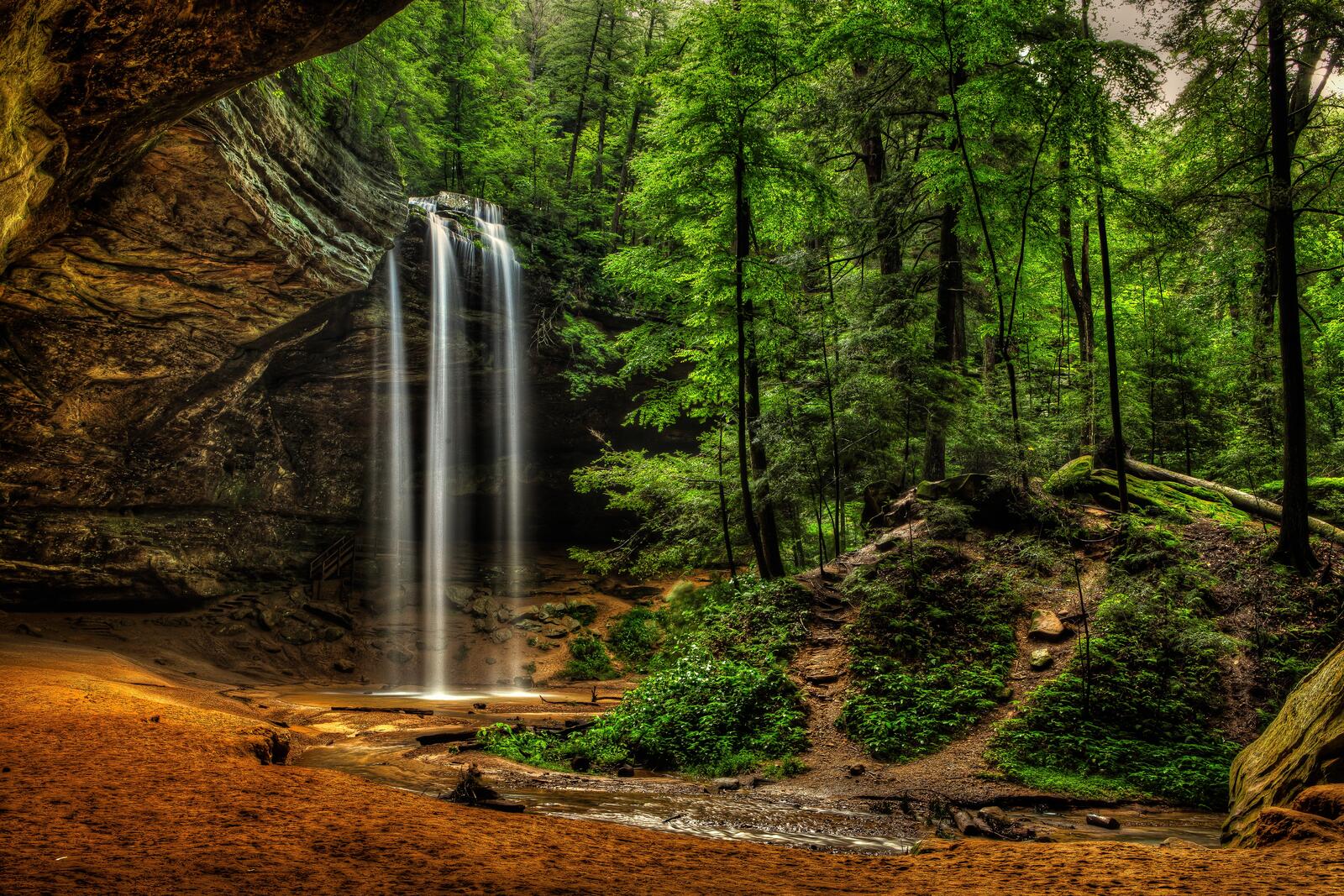 Wallpapers Ohio waterfalls Hocking Hills State Park forest on the desktop