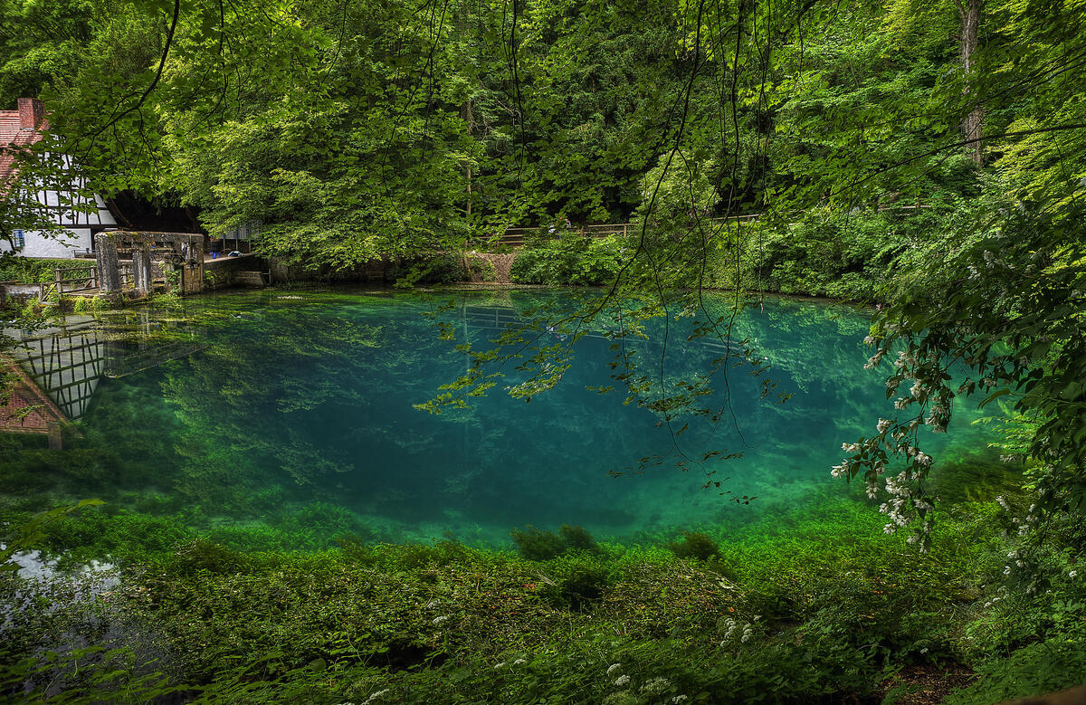 Saver located in blaubeuren, the source of the river blau in southern germany to the desktop