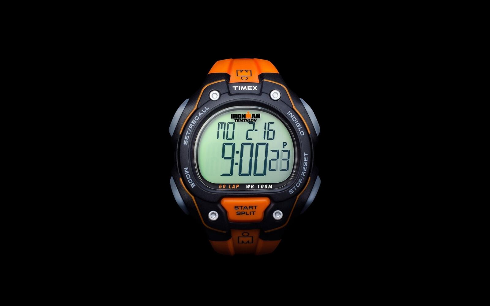 桌面上的壁纸Timex手表 橙色和蓝色 高科技