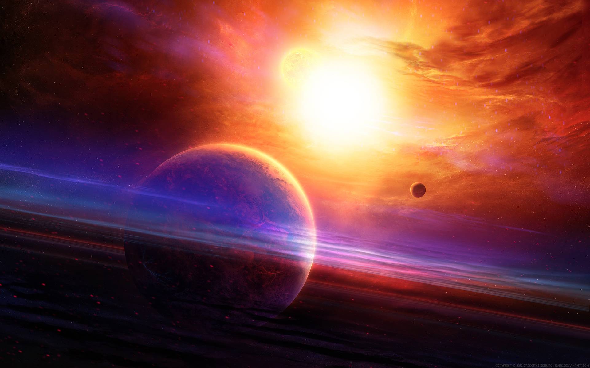 Wallpapers glow planets space on the desktop