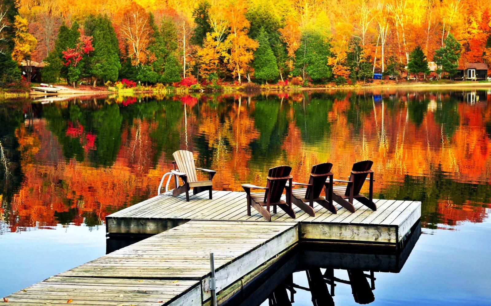 Wallpapers autumn chairs shore on the desktop