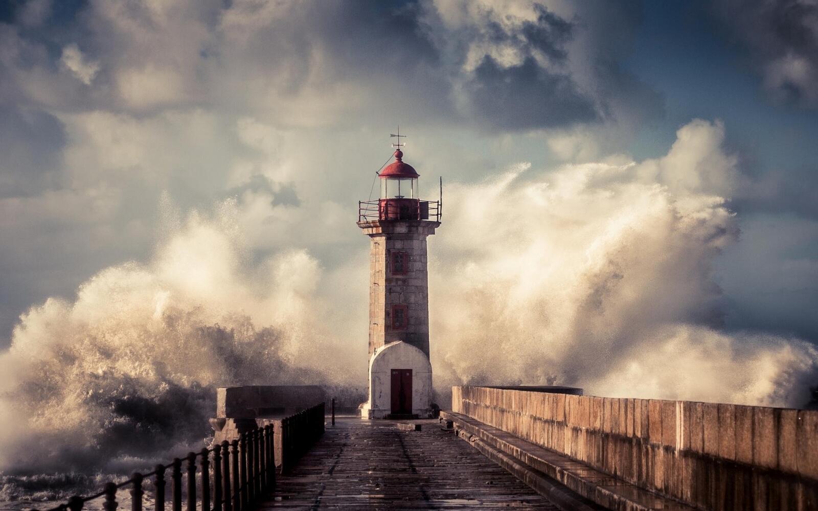 Wallpapers Lighthouse sea surf on the desktop