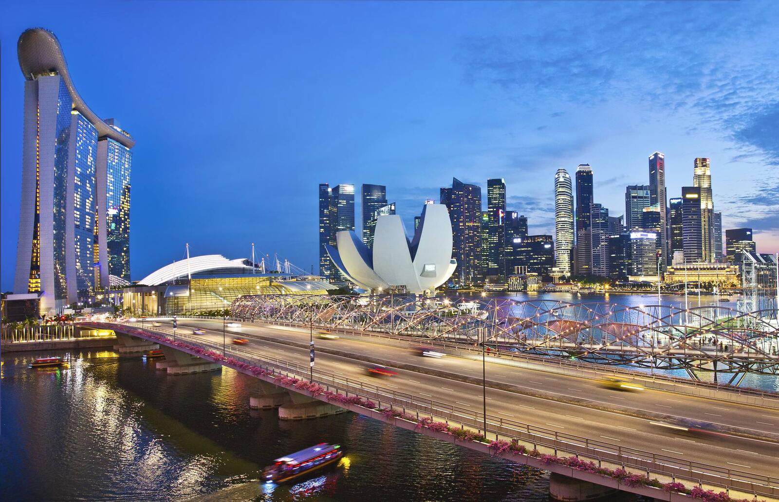 Обои Сингапур вечерний город дорога на рабочий стол