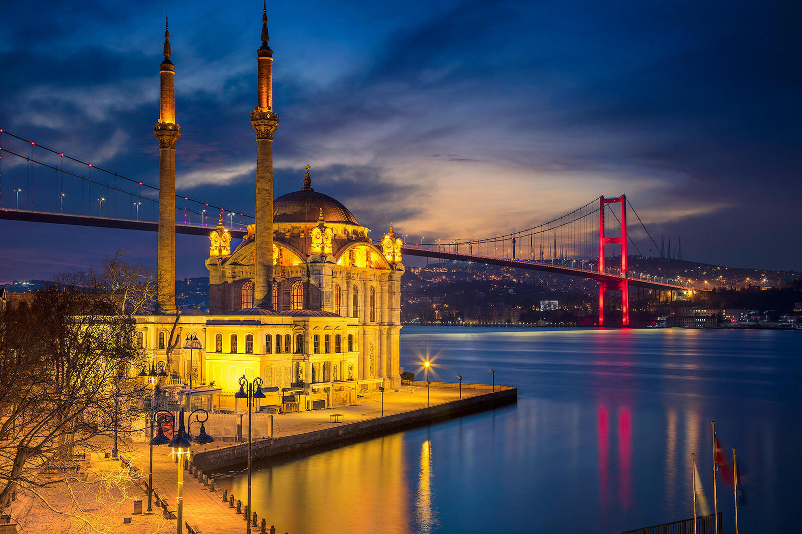 Обои Мечеть Ортакёй Стамбул ночь на рабочий стол