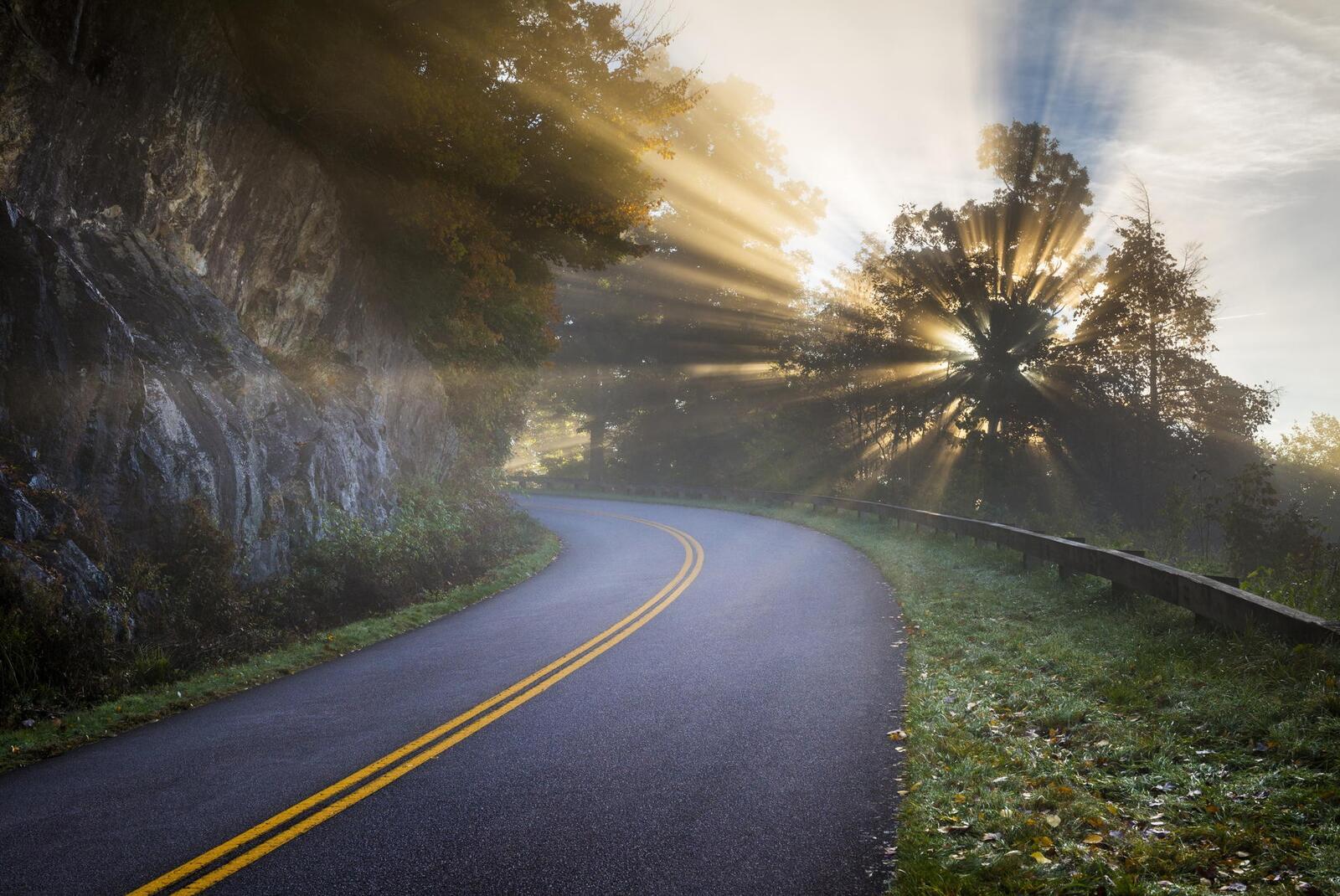Wallpapers winding road country route the rays of the sun on the desktop