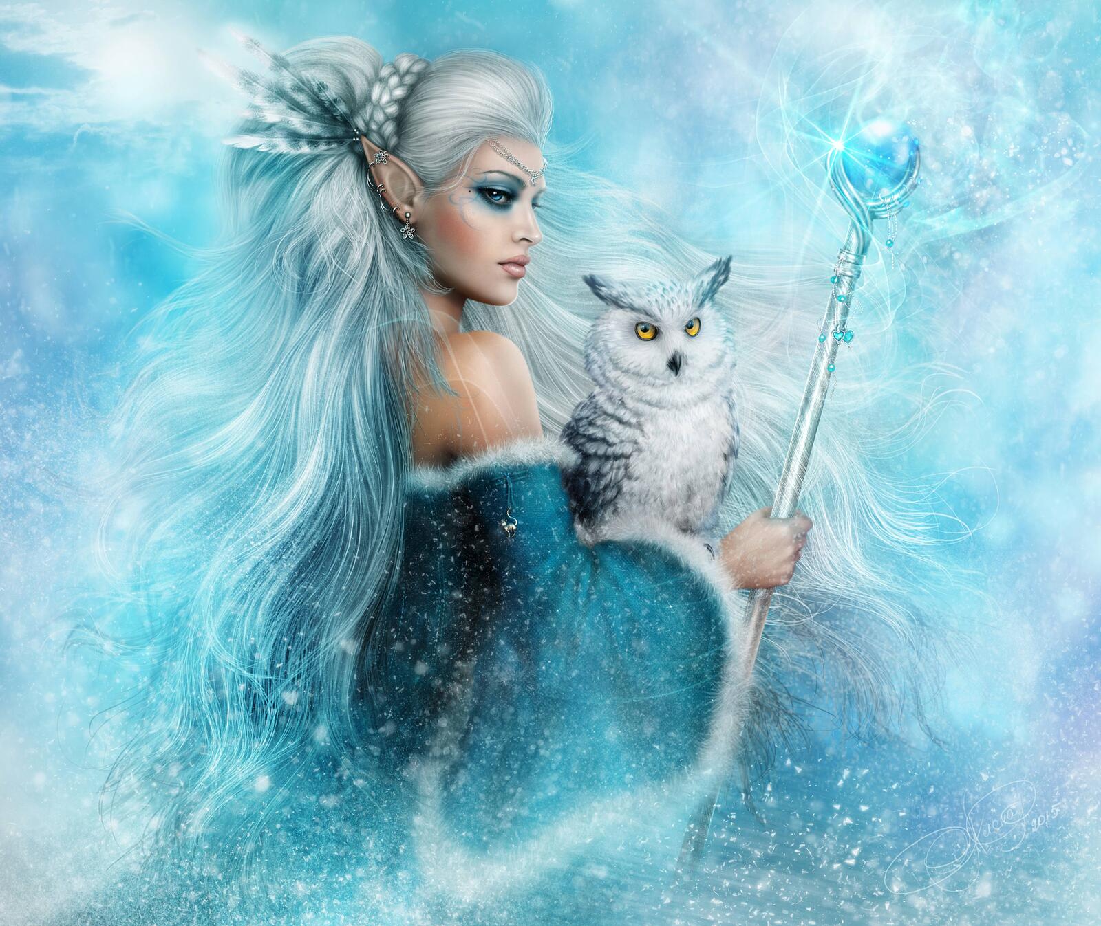 Wallpapers fantasy girl fairy owl on the desktop