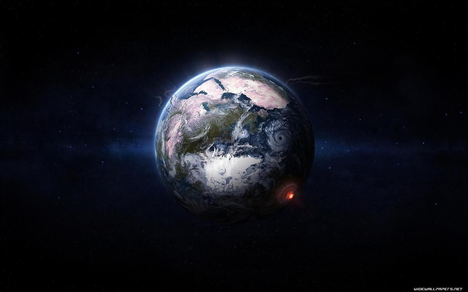 Обои планета удар астероида космос на рабочий стол