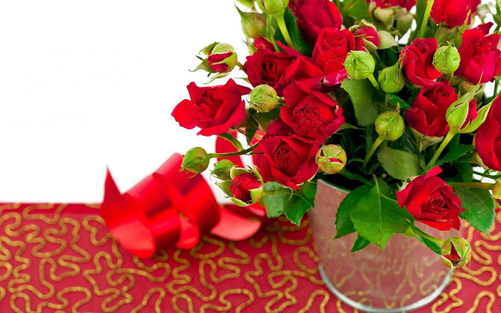 桌面上的壁纸玫瑰 花蕾 带子